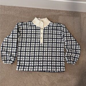 NWT Loft Navy and Crème Window Pane Faux Sherpa sweater Size M